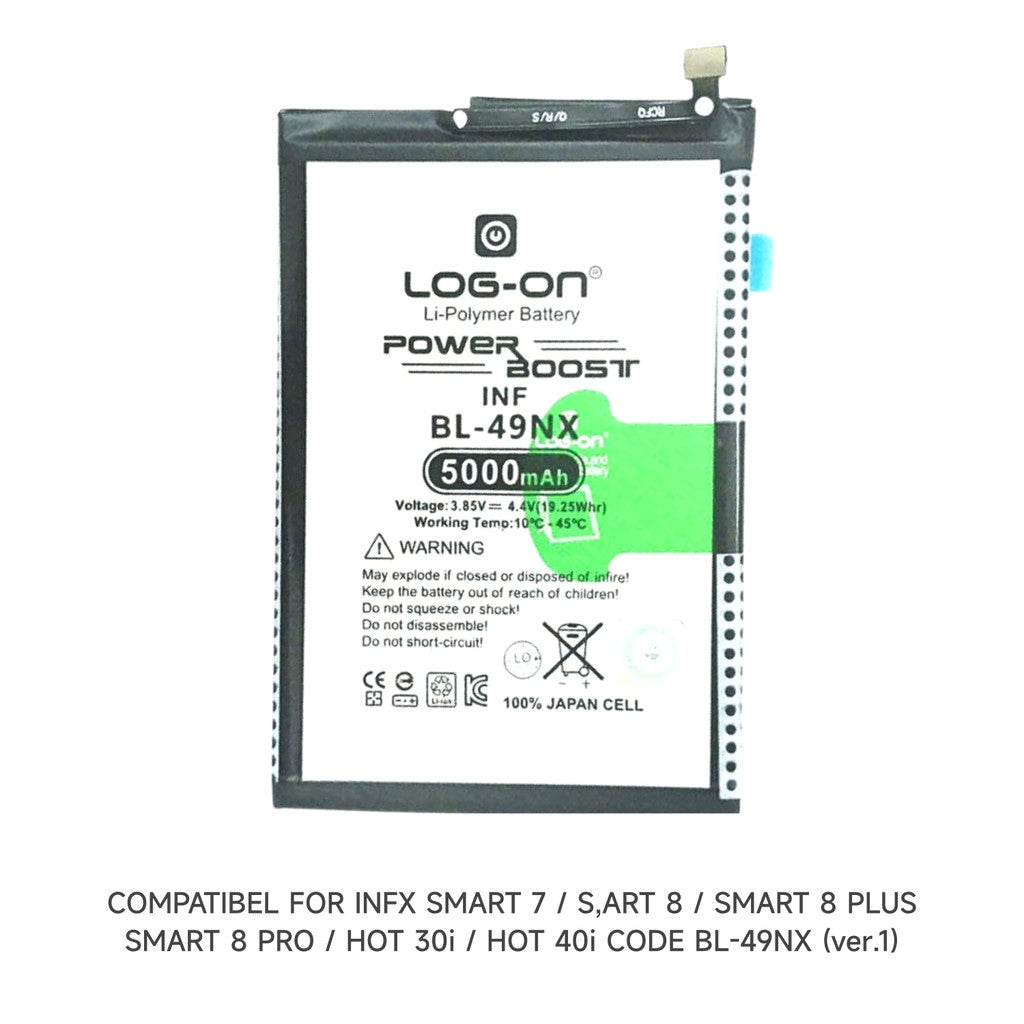 Log On - BL-49NX Infinix Smart 7 X6515 / HOT 30i X669 Power Boost Original Battery Baterai Batre