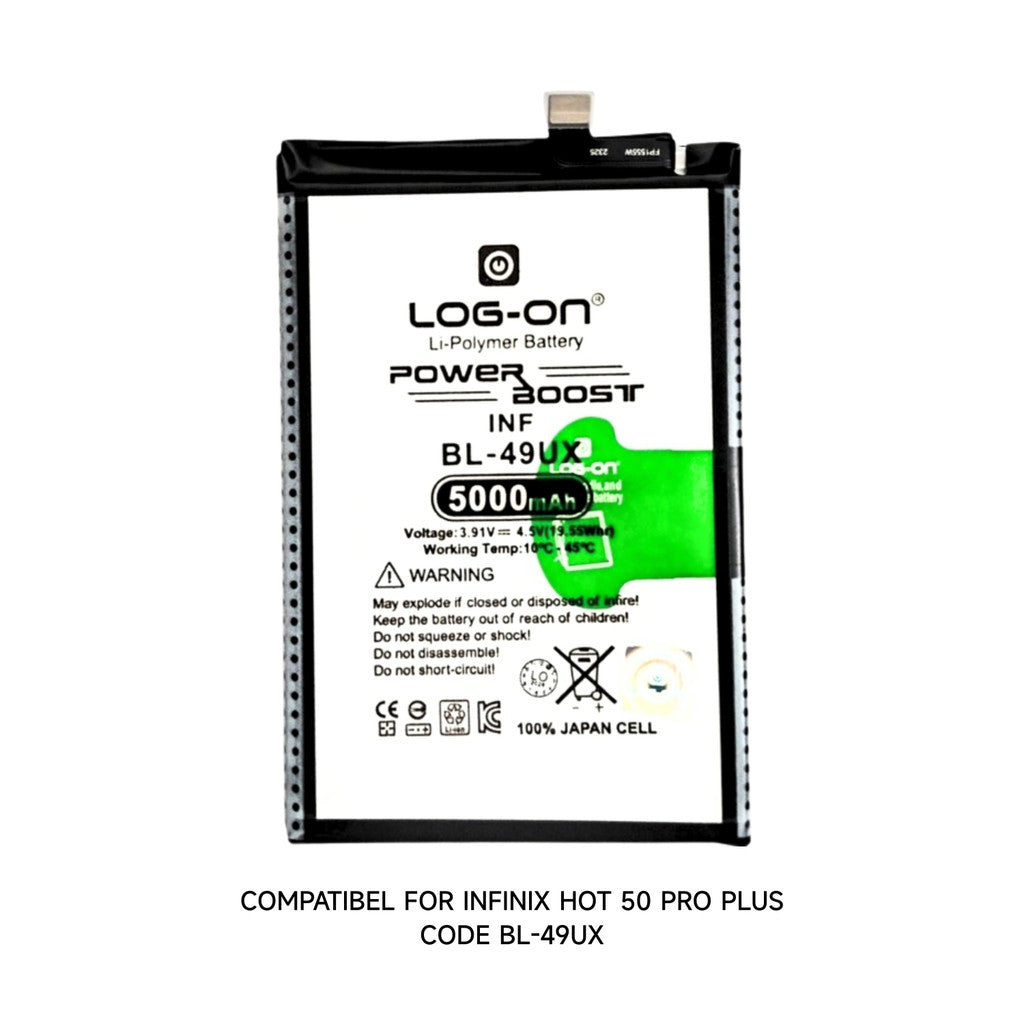 Baterai Log on BL-49UX untuk Infinix Hot 50 Pro plus 5000mAh Fast Charging 45W Original Battery 1 Tahun Garansi