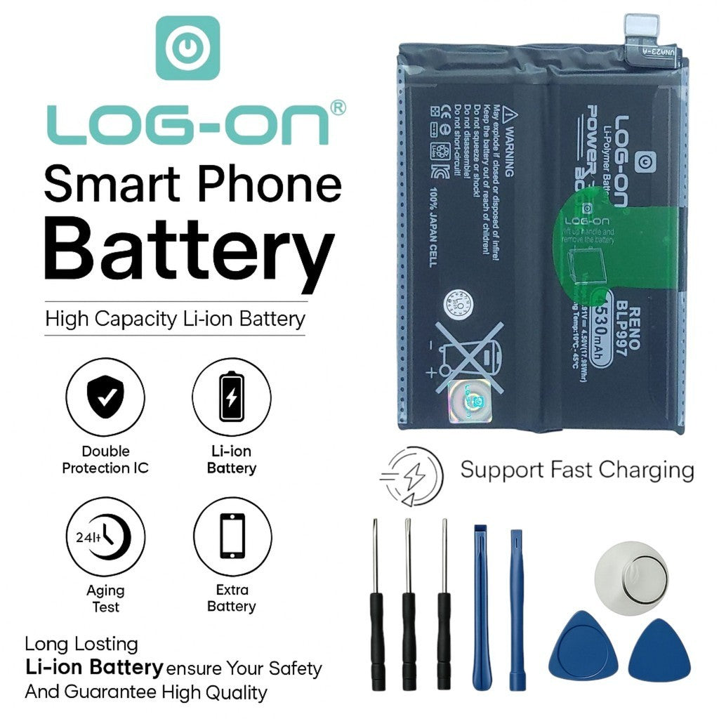 Baterai Log on BLP997 Untuk Oppo Reno 10 Pro 5G Power Boost 4530mAh / 80W Origina 1 Tahun Garansil Battery Batre