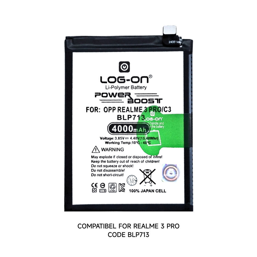 Baterai Log on BLP713 Untuk Realme 3 Pro RMX1851 Kapasitas 4000mAh Original 1 tahun garansi Battery Batre