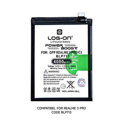 Baterai Log on BLP713 Untuk Realme 3 Pro RMX1851 Kapasitas 4000mAh Original 1 tahun garansi Battery Batre