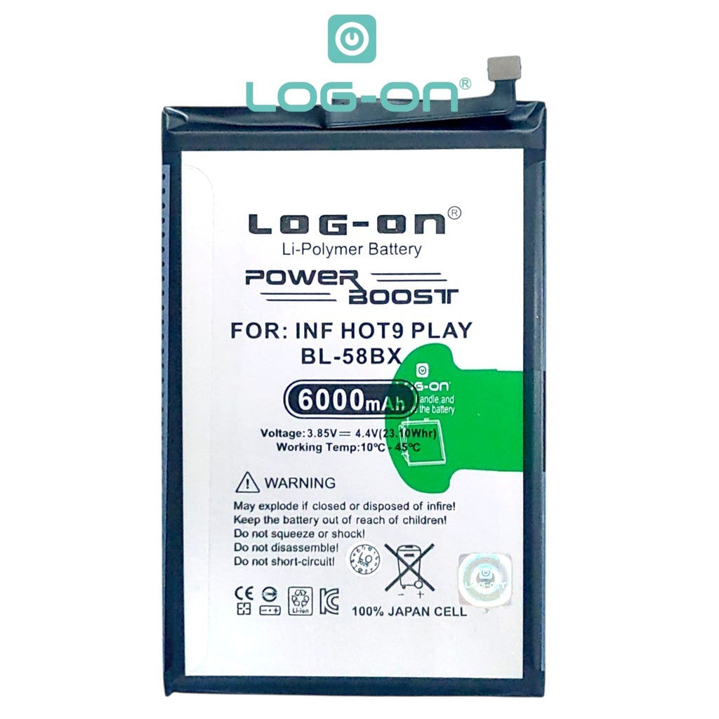 Baterai Log on BL-58BX Untuk Infinix Hot 9 Play / Hot 10 Play / Hot 10s / Hot 11 Play  / Hot 12 Play / Hot 30 Play BL58BX Power Boost 6000mAh
