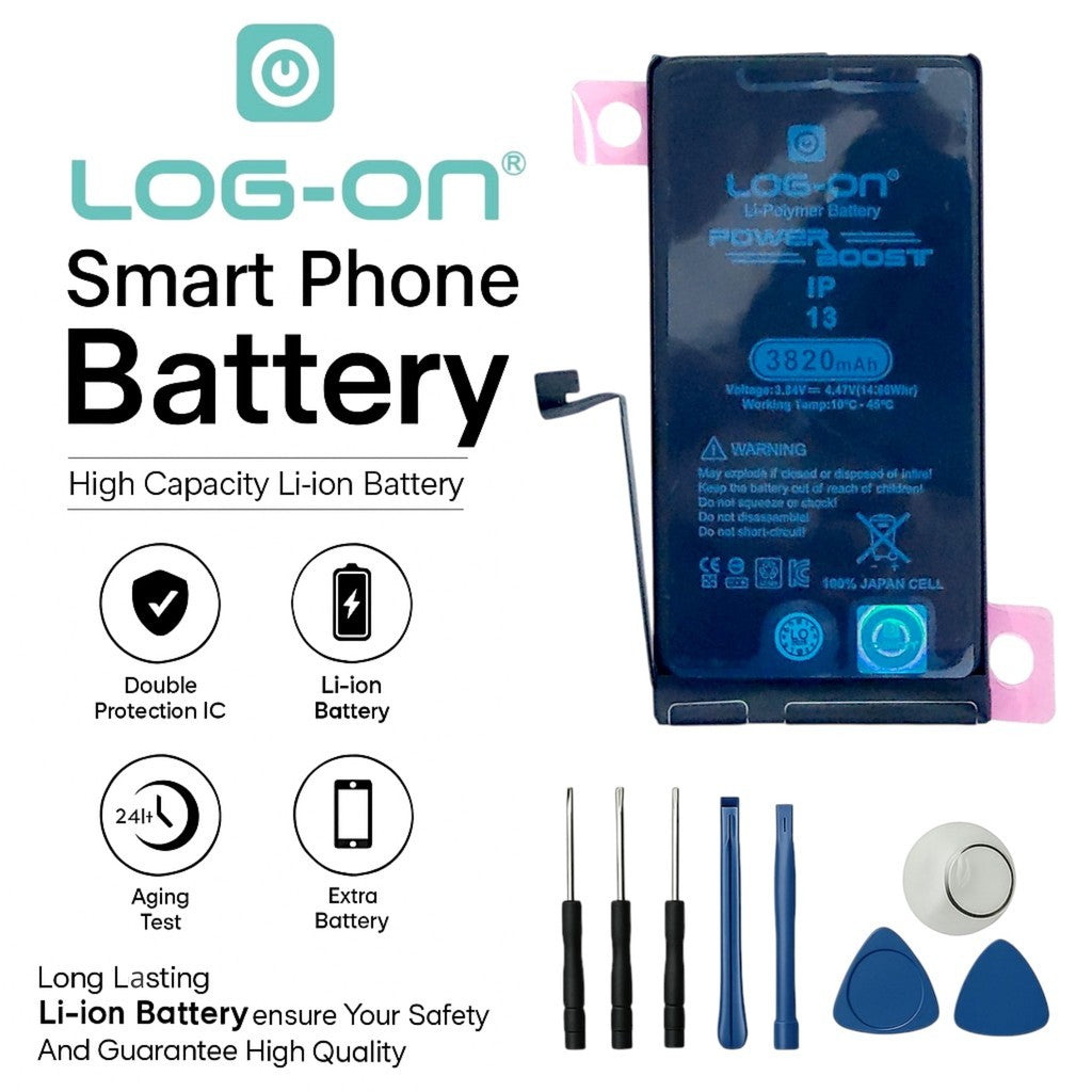 Log On - Baterai Iphone 13 / 13 Mini / 3  Pro / 13 Pro Max Power Plus Original Battery Baterai Batre