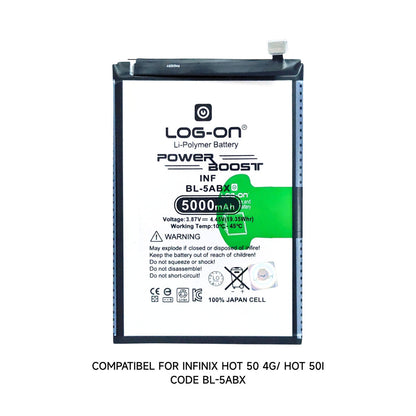 Baterai Log On BL-5ABX Untuk Infinix Hot 50 4G ( X6882 ) / hot 50i BL5ABX Power Boost - Kapasitas 5000mAh 1 Tahun Garansi Battery Batre