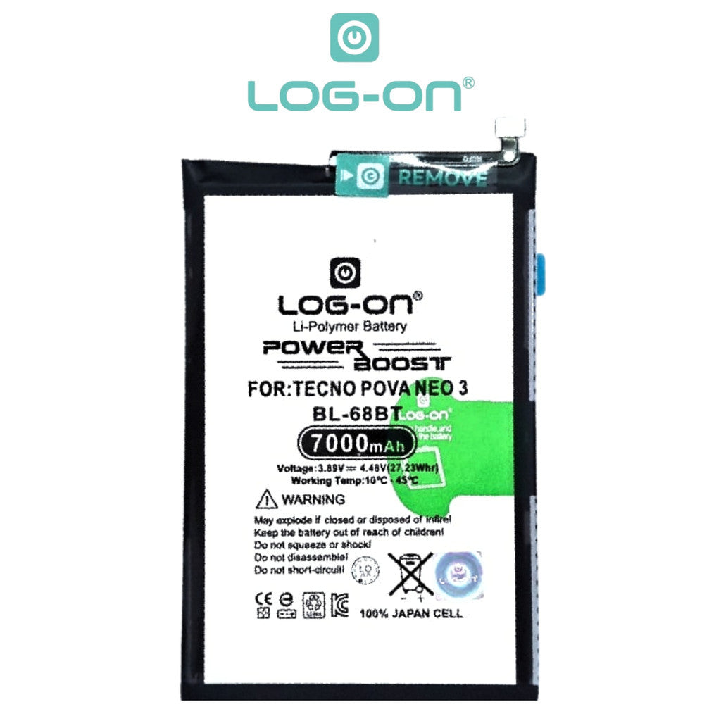 Baterai Log on BL-68BT Untuk TECNO POVA NEO 3 / NEO 2 / POVA 7 4G Kapasitas 7000mAh 1 Tahun Garansi Battery Batre