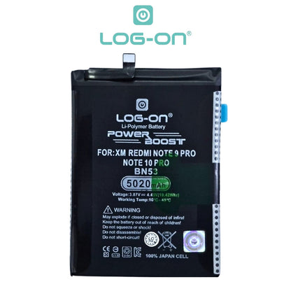 Baterai Log On BN53 Untuk Xiaomi Redmi Note 9 Pro / Note 10 Pro 4G BN-53 Power Boost - Kapasitas 5020mAh Original Battery Batre - 1 Tahun Garansi