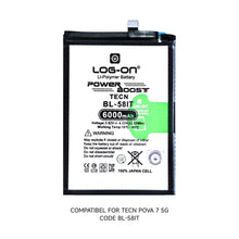 Baterai Log on BL-58iT Untuk TECNO POVA 7 5G Fast Charging 44W Kapasitas 6000MAH 1 Tahun Garansi Battery Batre