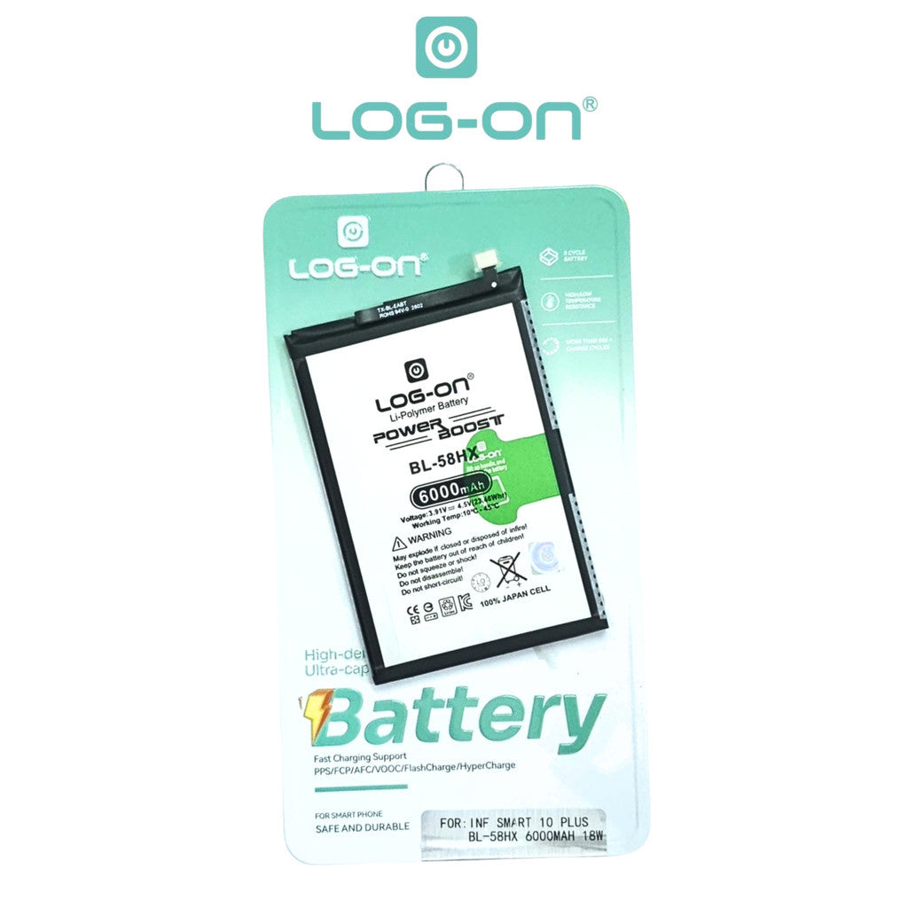 Baterai Log on BL-58HX Untuk INFINIX SMART 10 PLUS X6725B Fast Charging 18W Kapasitas 6000mAh 1 Tahun Garansi Battery Batre