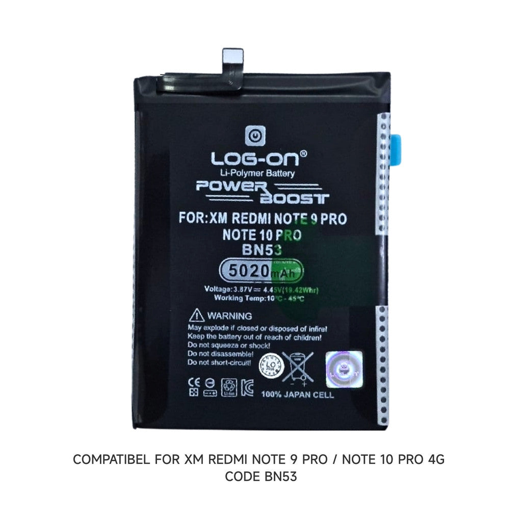 Baterai Log On BN53 Untuk Xiaomi Redmi Note 9 Pro / Note 10 Pro 4G BN-53 Power Boost - Kapasitas 5020mAh Original Battery Batre - 1 Tahun Garansi