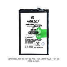 Baterai Log on BL-50FX Untuk INFINIX HOT 60 PRO / HOT 60 PRO PLUS / HOT 60i Fast charging 45W Kapasitas 5160MAH Garansi 1 Tahun Battery Batre