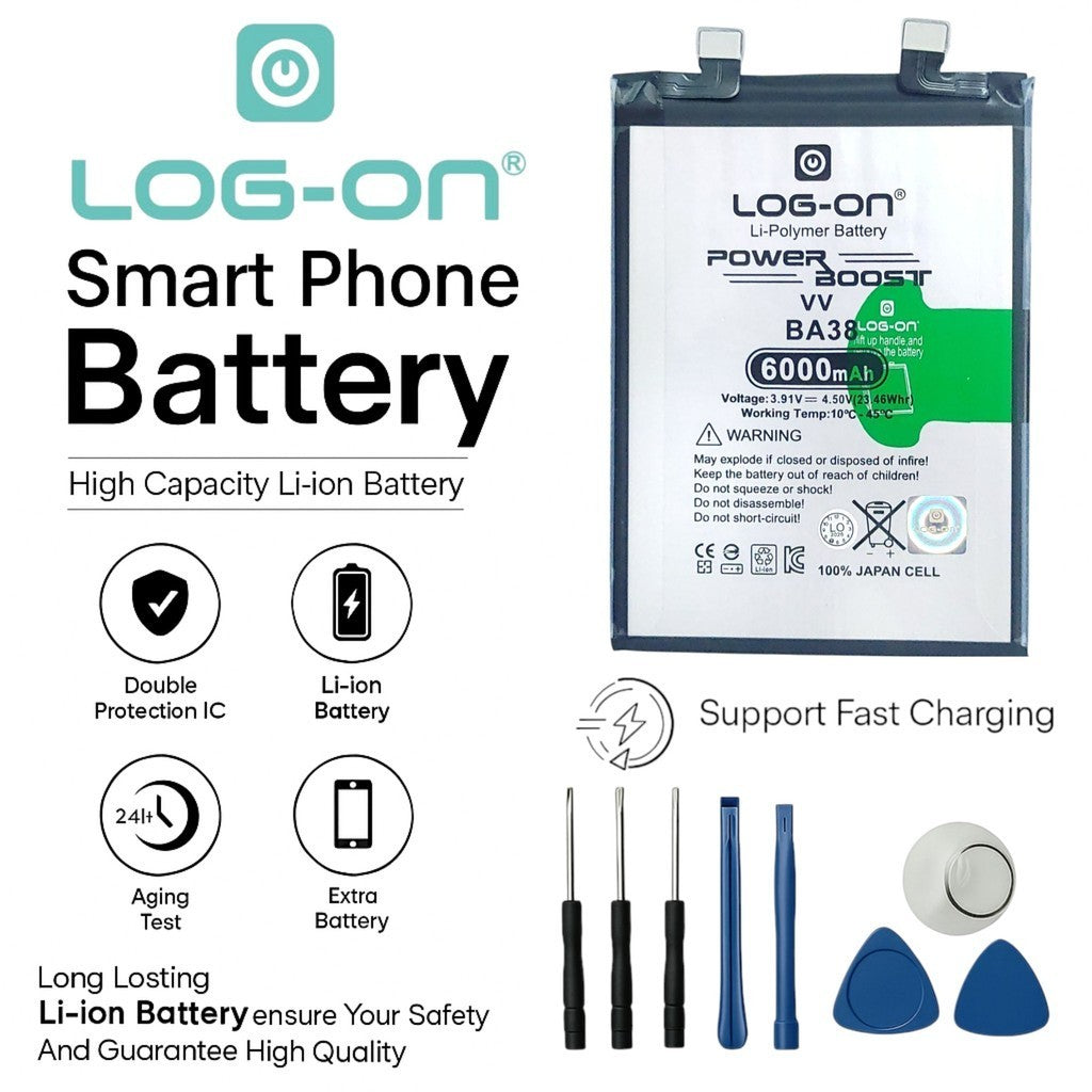 Baterai Log on BA38 Untuk IQOO Z9 Power Boost 6000mAh / 80W Original 1 Tahun Garansi Battery Batre