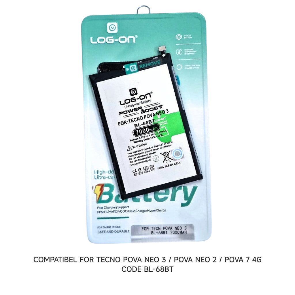 Baterai Log on BL-68BT Untuk TECNO POVA NEO 3 / NEO 2 / POVA 7 4G Kapasitas 7000mAh 1 Tahun Garansi Battery Batre