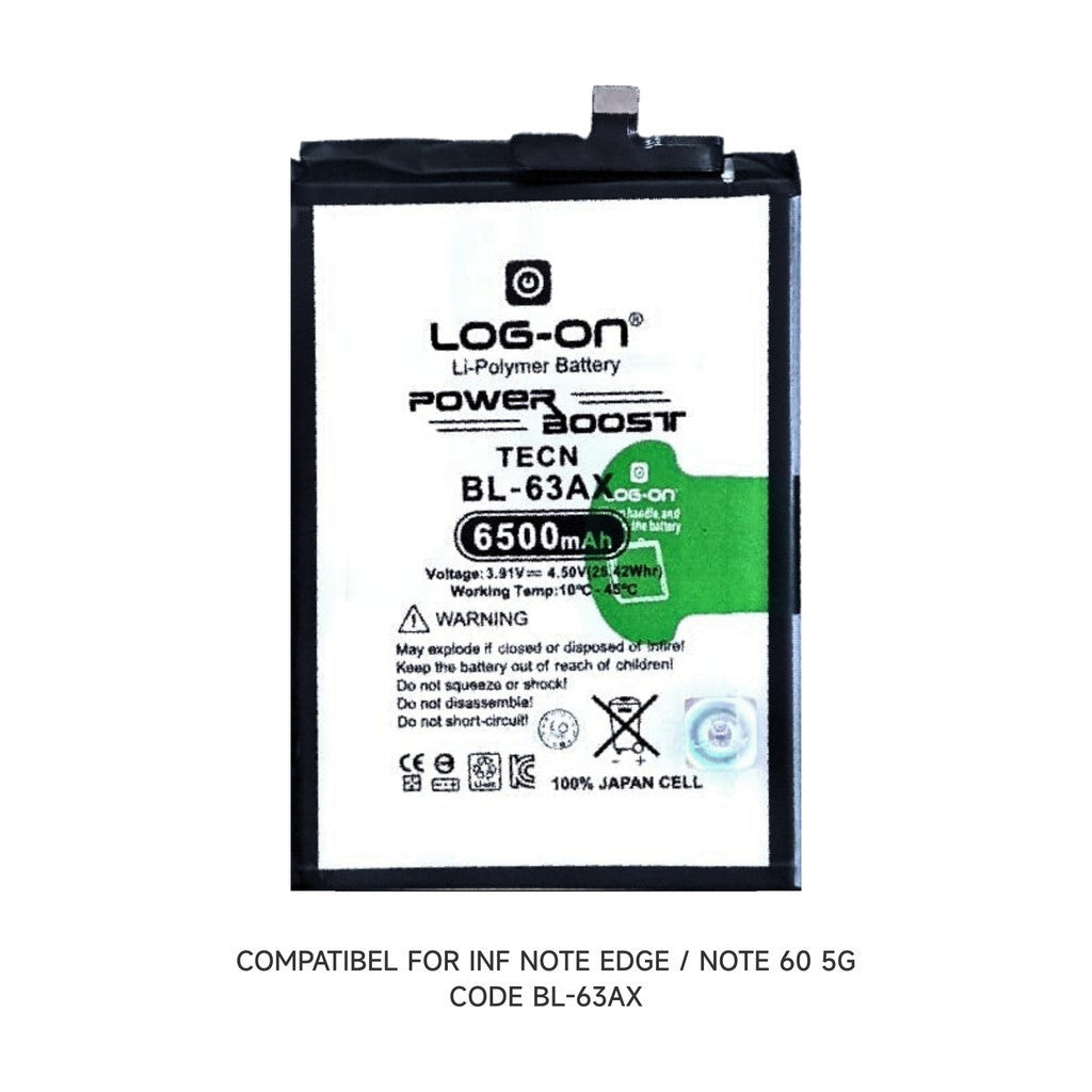 Baterai Log on BL-63AX Untuk INFINIX NOTE EDGE / NOTE 60 5G Fast Charging 45W Kapasitas 6500MAH 1 Tahun Garansi Battery Batre