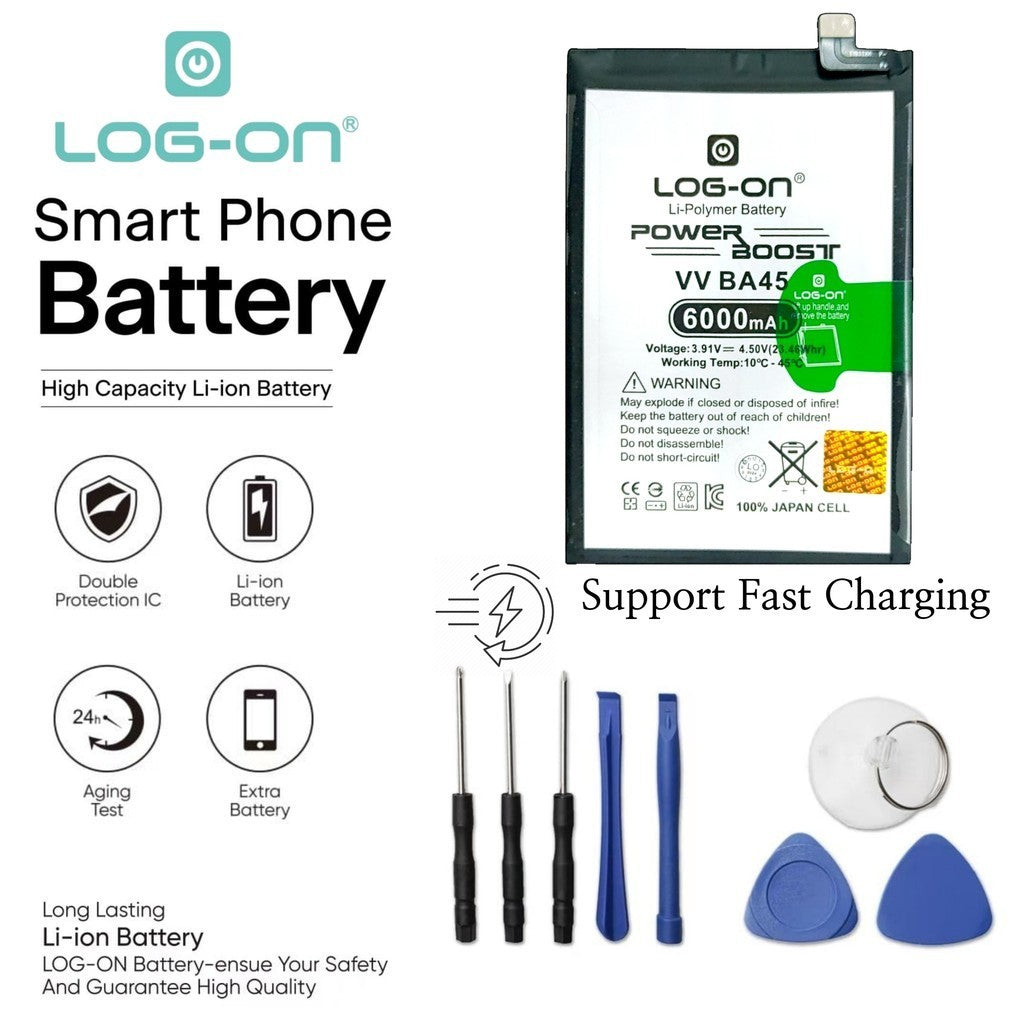 Baterai Log on BA45 Untuk Vivo Y28 4G / IQOO Z9X BA-45 Support Fast Charging 6000mAh Batre 1 Tahun Garansi