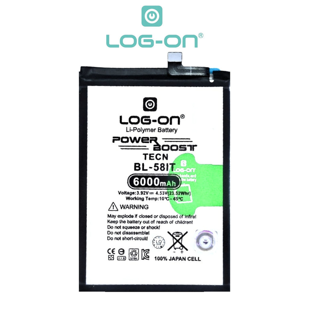 Baterai Log on BL-58iT Untuk TECNO POVA 7 5G Fast Charging 44W Kapasitas 6000MAH 1 Tahun Garansi Battery Batre