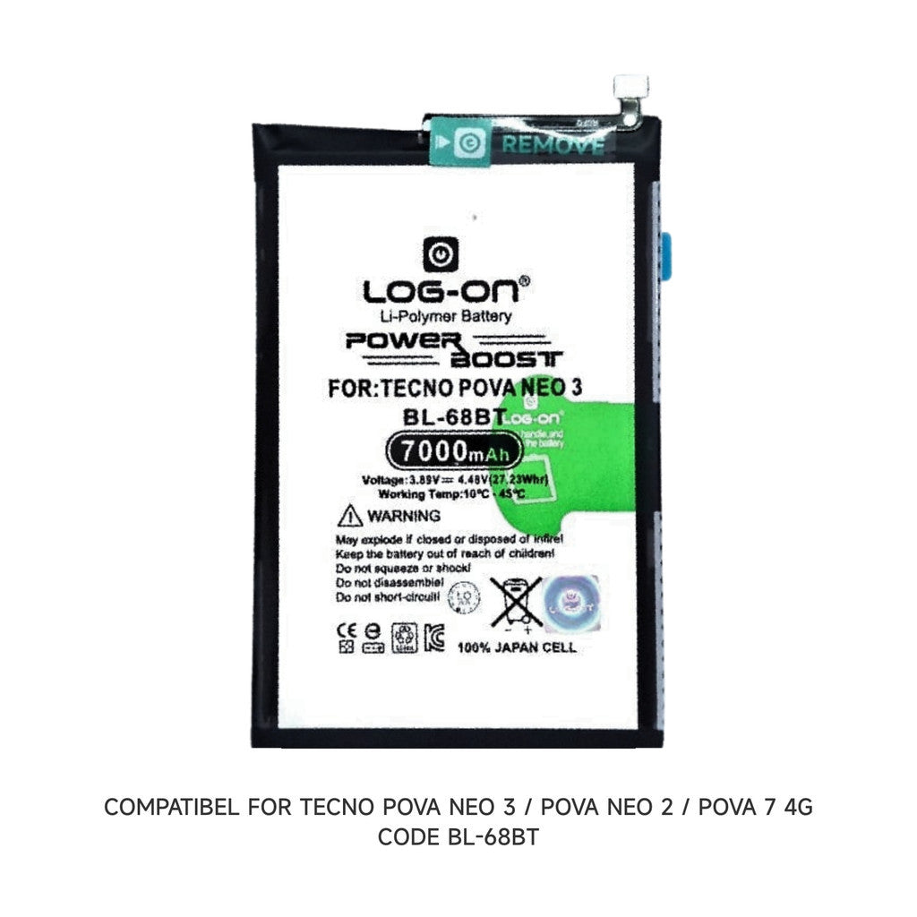 Baterai Log on BL-68BT Untuk TECNO POVA NEO 3 / NEO 2 / POVA 7 4G Kapasitas 7000mAh 1 Tahun Garansi Battery Batre